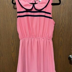 Pink Sleeveless Dress with Navy Accents